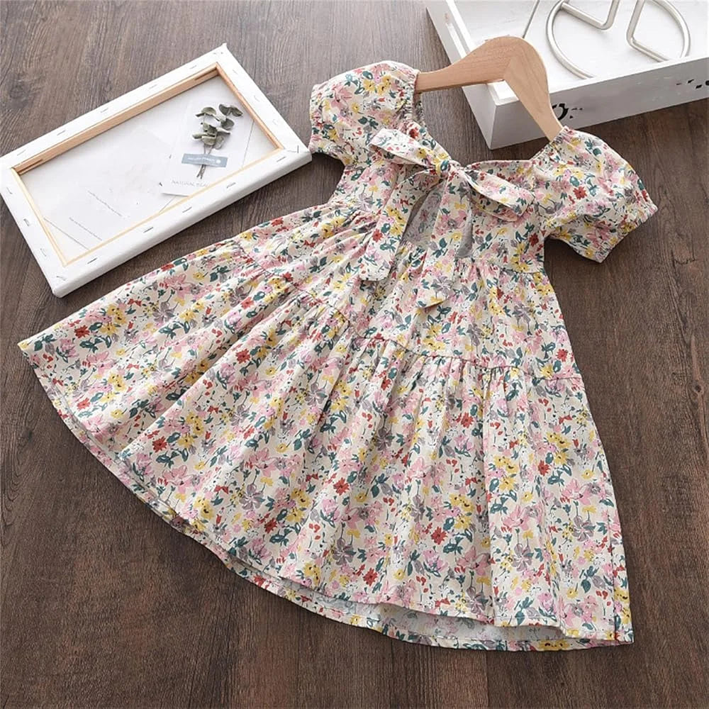 Girls Flared Dress with Bow Detail