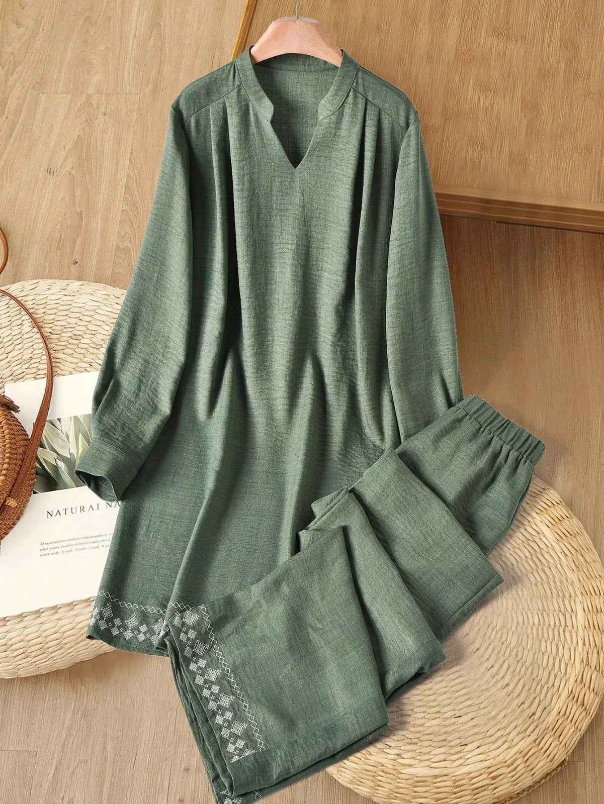Silver Linden Grey Women’s V-Neck Top & Trouser Set