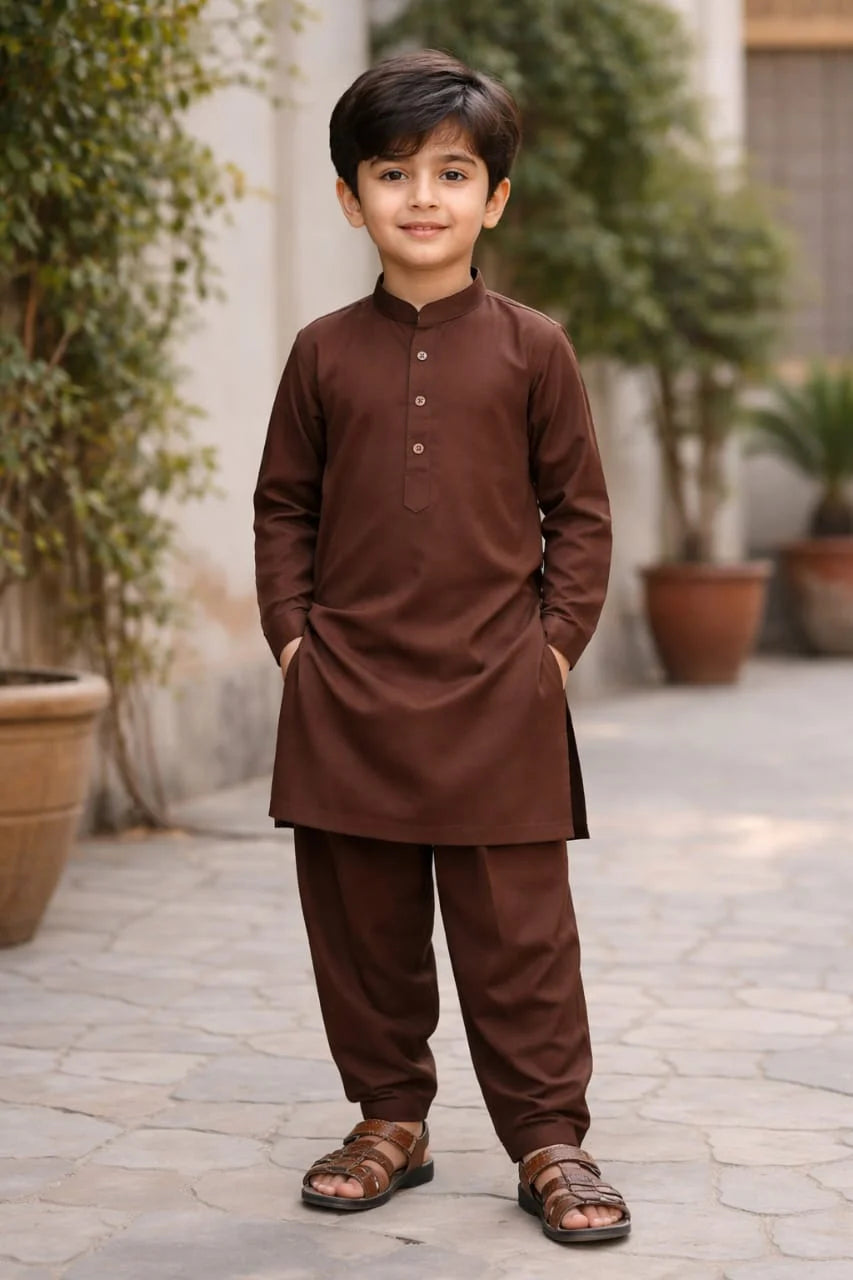 Kids Chocolate Brown Kurta Shalwar for Boys