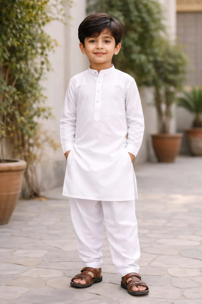 Kids Pearl White Kurta Shalwar for Boys