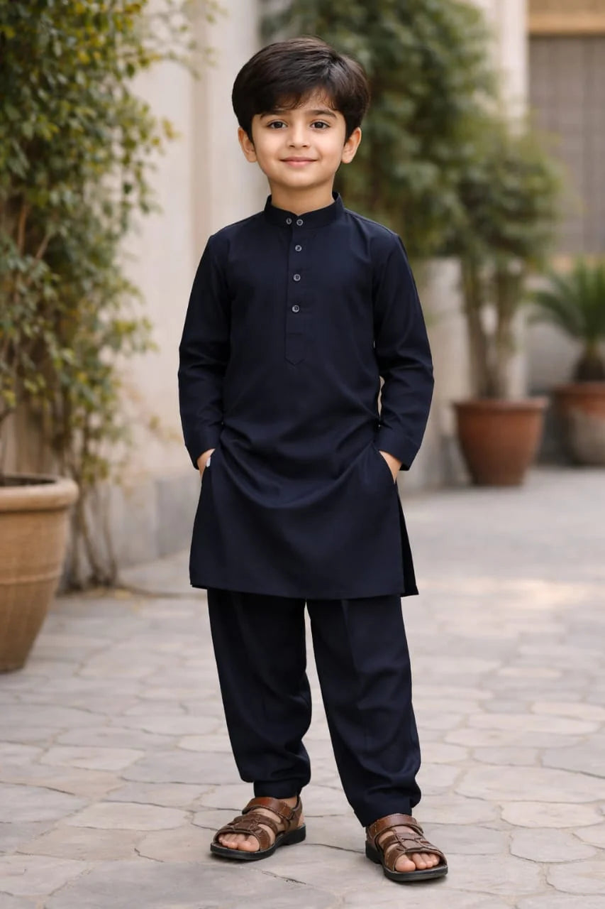 Kids Navy Blue Kurta Shalwar for Boys