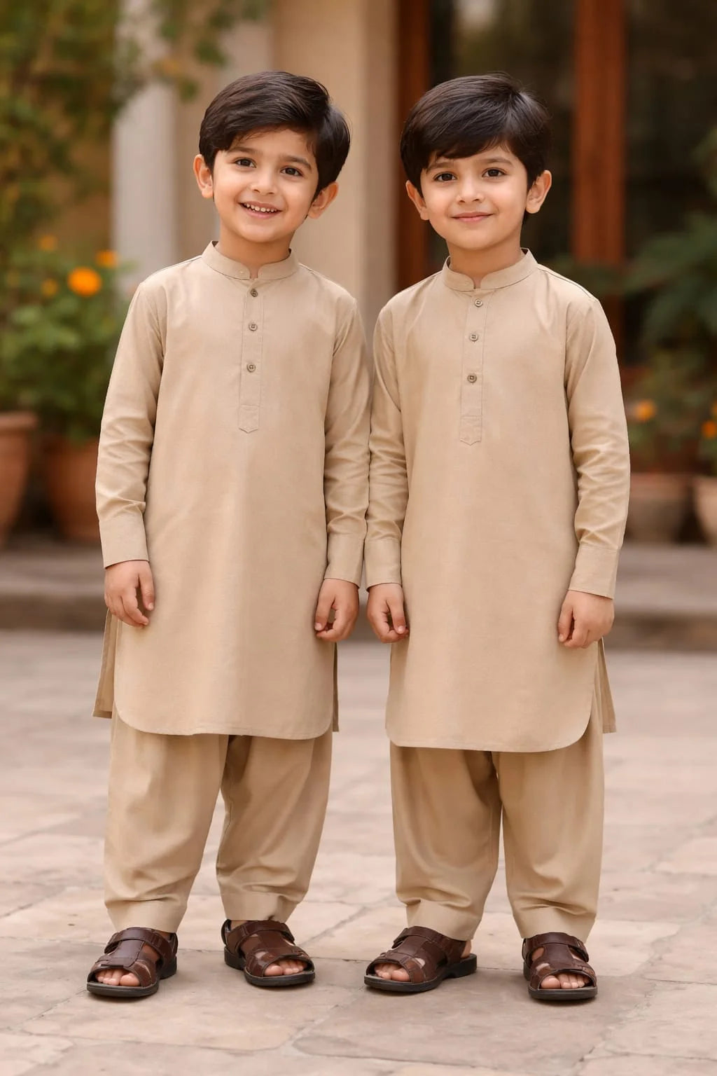 Kids Beige Kurta Shalwar for Boys