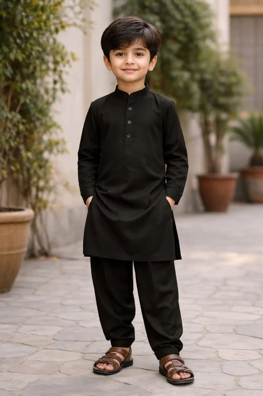 Kids Jet Black Kurta Shalwar for Boys